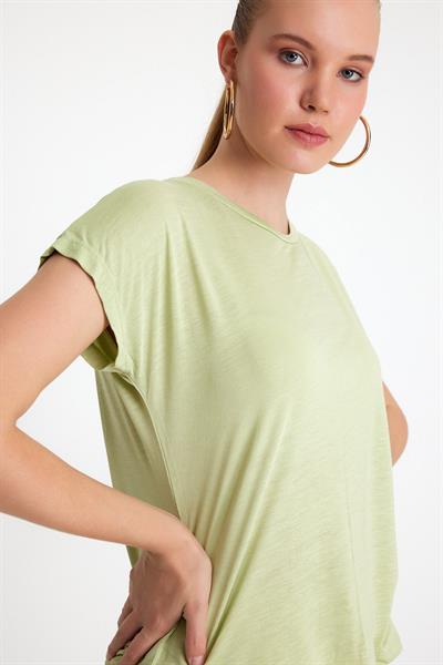 Kadın Bambu Kumaş Bisiklet Yaka T-shirt Mint