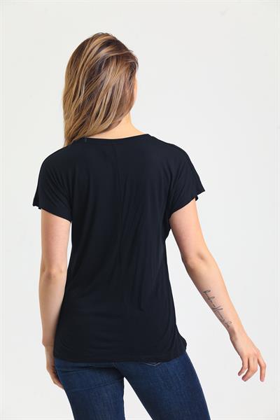 Kadın Bambu Kumaş Bisiklet Yaka T-shirt  Siyah