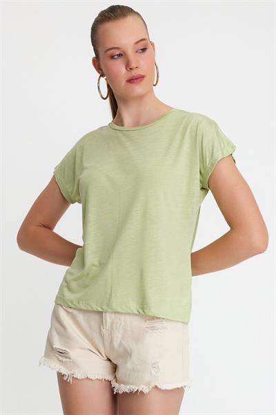 Kadın Bambu Kumaş Bisiklet Yaka T-shirt Mint