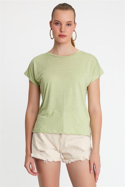 Kadın Bambu Kumaş Bisiklet Yaka T-shirt Mint