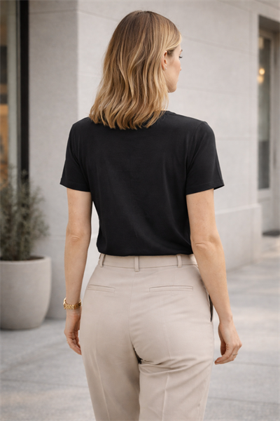 Kadın Basic Bisiklet Yaka Pamuk Likra Tişört – Siyah