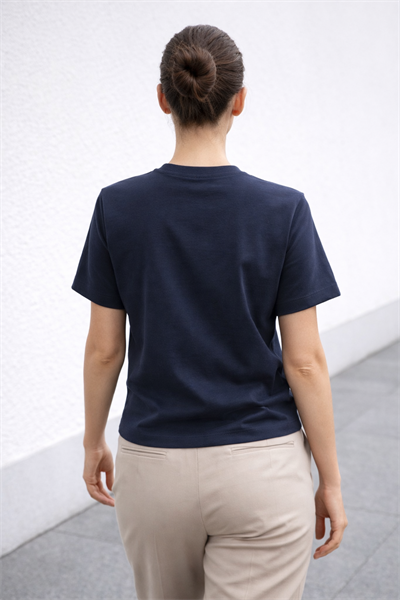 Kadın Basic Bisiklet Yaka Pamuk Likra Tişört – Lacivert