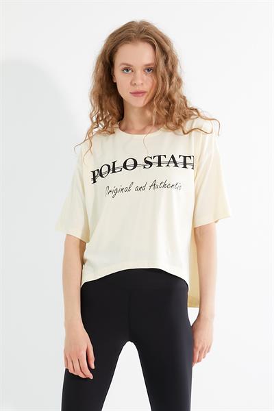 Kadın Baskılı Oversize T-shirt  Ekru