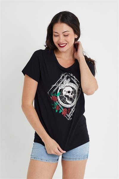 Kadın Baskılı T-shirt  Siyah