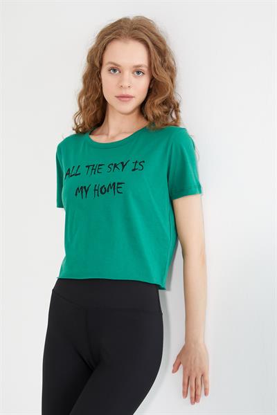 Kadın Baskılı T-shirt Yeşil