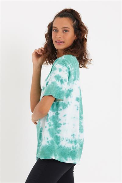 Kadın Batik Yıkamalı Oversize T-shirt Yeşil