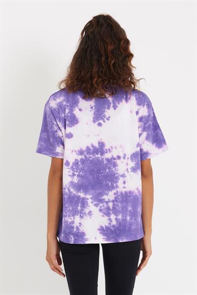 Kadın Batik Yıkamalı Oversize T-shirt Mor