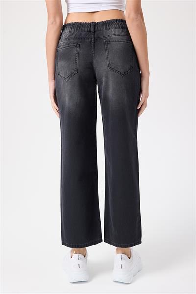 Kadın Beli Lastikli Kot Pantolon Siyah