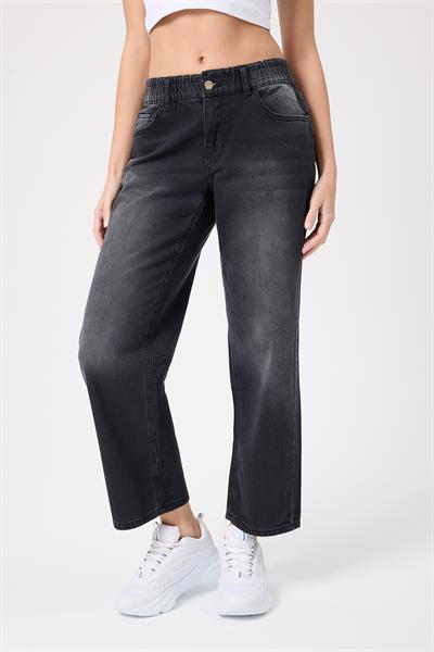 Kadın Beli Lastikli Kot Pantolon Siyah