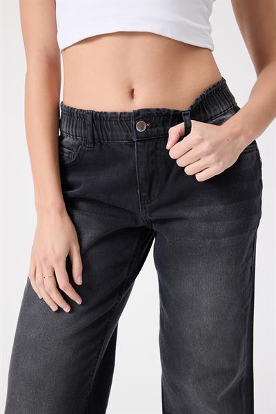 Kadın Beli Lastikli Kot Pantolon Siyah