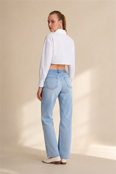 Kadın Beyaz Oversize Crop Poplin Gömlek