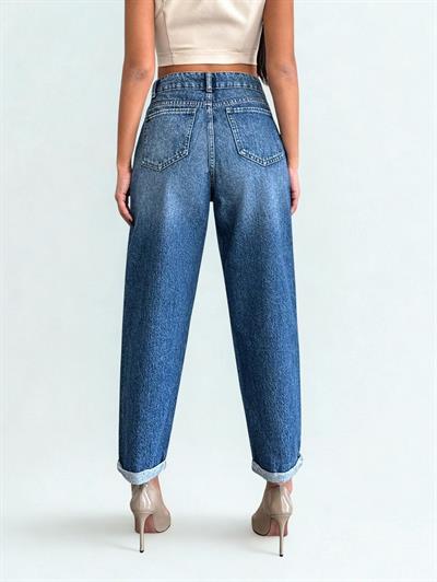 Kadın Bilek Boy Mom Fit Kot Pantolon Mavi