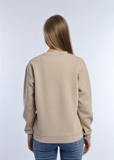 Kadın Bisiklet Yaka 3 İplik Şardonlu Sweatshirt Bej