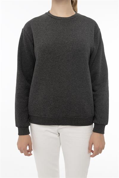 Kadın Bisiklet Yaka 3 İplik Şardonlu Sweatshirt Antrasit Melanj