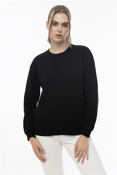 Kadın Bisiklet Yaka 3 İplik Şardonlu Sweatshirt Siyah