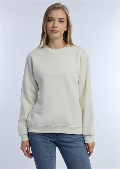 Kadın Bisiklet Yaka 3 İplik Şardonlu Sweatshirt Ekru