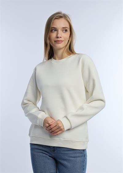 Kadın Bisiklet Yaka 3 İplik Şardonlu Sweatshirt Ekru