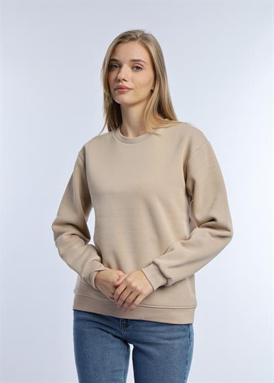 Kadın Bisiklet Yaka 3 İplik Şardonlu Sweatshirt Bej