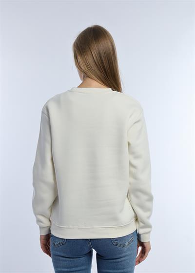 Kadın Bisiklet Yaka 3 İplik Şardonlu Sweatshirt Ekru