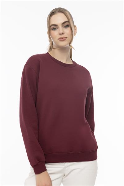 Kadın Bisiklet Yaka 3 İplik Şardonlu Sweatshirt Bordo