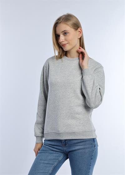 Kadın Bisiklet Yaka 3 İplik Şardonlu Sweatshirt Gri Melanj