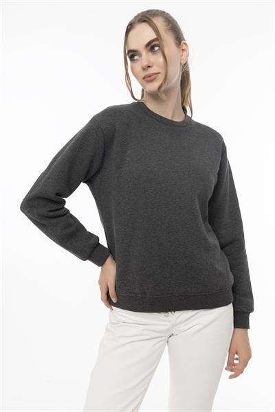 Kadın Bisiklet Yaka 3 İplik Şardonlu Sweatshirt Antrasit Melanj