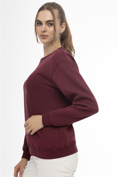 Kadın Bisiklet Yaka 3 İplik Şardonlu Sweatshirt Bordo