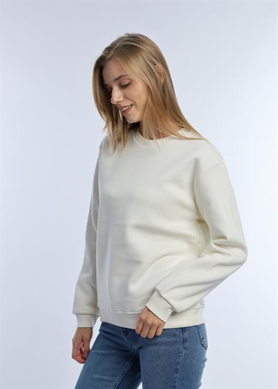 Kadın Bisiklet Yaka 3 İplik Şardonlu Sweatshirt Ekru