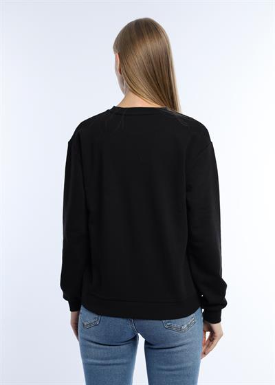 Kadın Bisiklet Yaka 3 İplik Şardonsuz Sweatshirt Siyah
