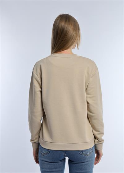 Kadın Bisiklet Yaka 3 İplik Şardonsuz Sweatshirt Bej