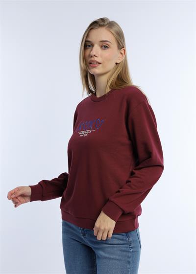 Kadın Bisiklet Yaka 3 İplik Şardonsuz Sweatshirt Bordo