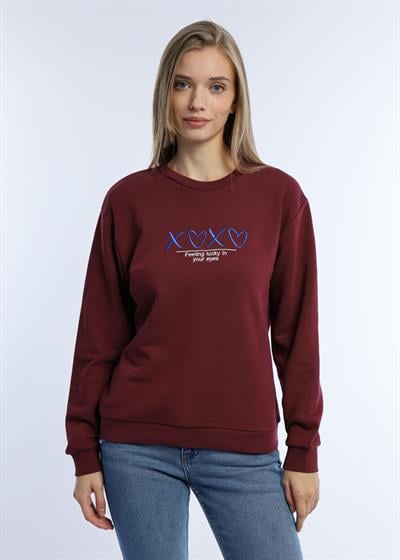 Kadın Bisiklet Yaka 3 İplik Şardonsuz Sweatshirt Bordo
