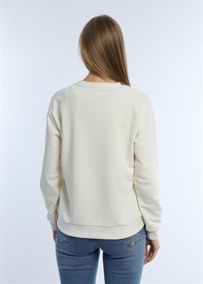 Kadın Bisiklet Yaka 3 İplik Şardonsuz Sweatshirt Ekru