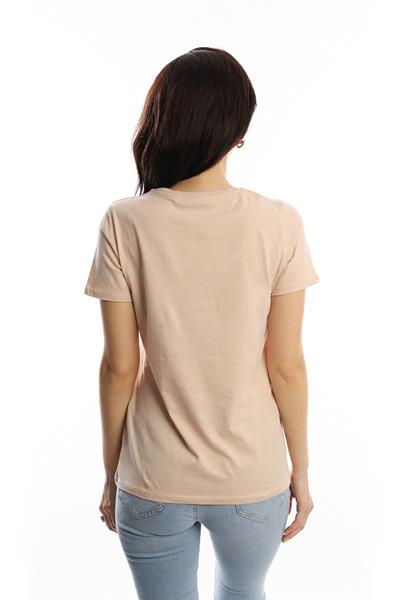 Kadin Bisiklet Yaka Baskılı Basic Tişört Bej