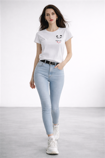 Kadın Bisiklet Yaka Game Over Kedi Baskılı Regular Fit Tişört Beyaz