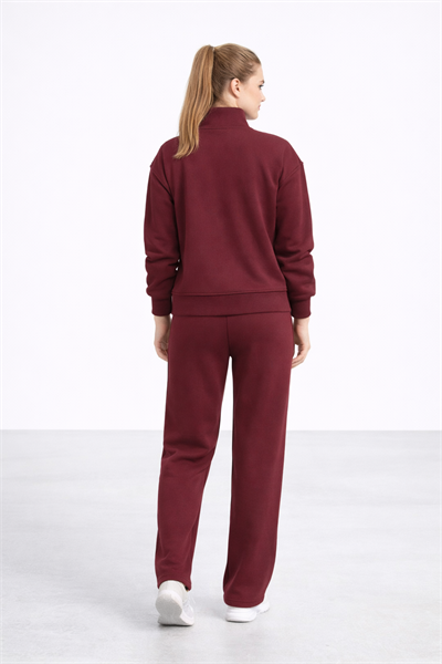 Kadın Bordo Fermuarlı Sweat Ceket –  Regular Fit Günlük Spor Eşofman Üstü