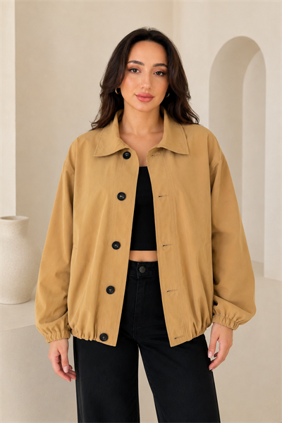 Kadın Camel Balon Model Astarlı Bomber Trençkot Ceket