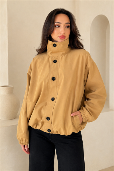 Kadın Camel Balon Model Astarlı Bomber Trençkot Ceket