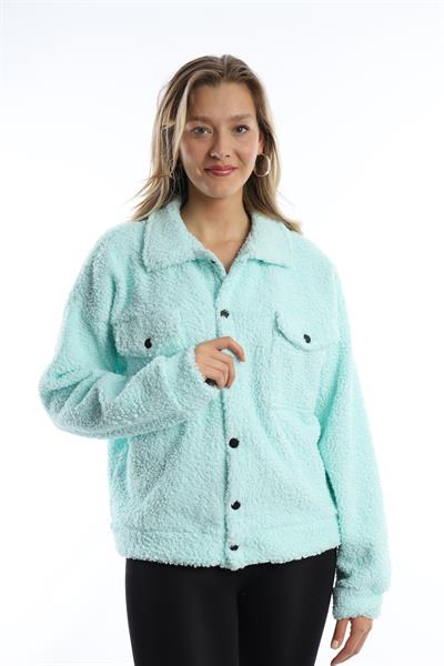 Kadın Çıt Çıt Kapamalı Kıvırcık Peluş Ceket  Mint