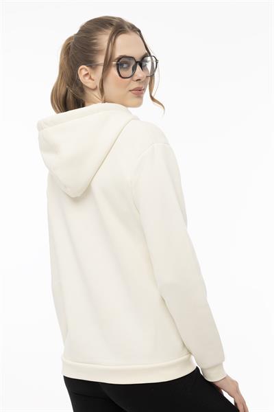 Kadin Coffe Nakışlı Kapüşonlu Sweatshirt Ekru