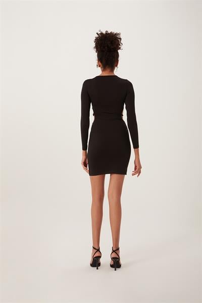 Kadın Dekolteli Allegro Kumaş Elbise Siyah