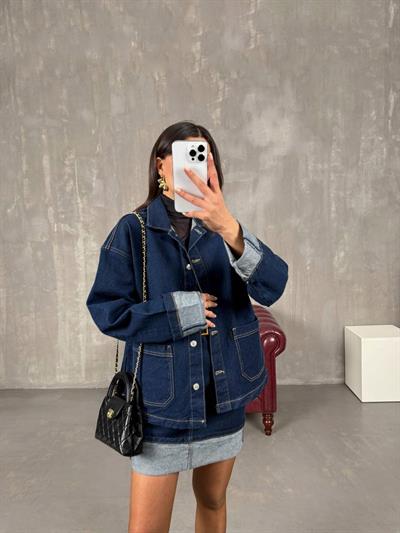 Kadın Denim Ceket Etek Takım Oversize Kesim