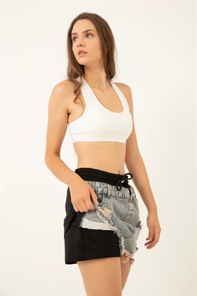 Kadın Denim Etek Şort Siyah