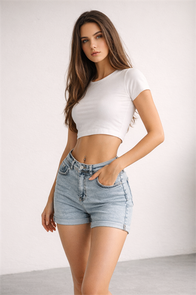 Kadın Denim Mini Şort Mavi