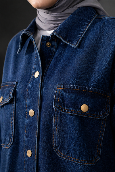 Kadın Denim Takım Oversize Gömlek & Wide Leg Pantolon Lacivert
