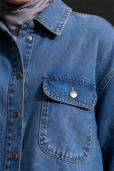 Kadın Denim Takım Oversize Gömlek & Wide Leg Pantolon Mavi