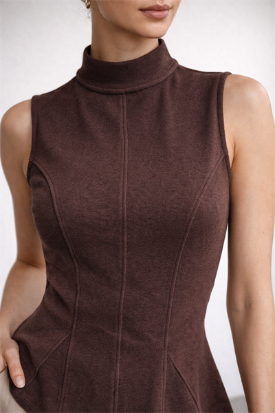 Kadın Dik Yaka Kolsuz Selanik Kumaş Slim Fit Bluz