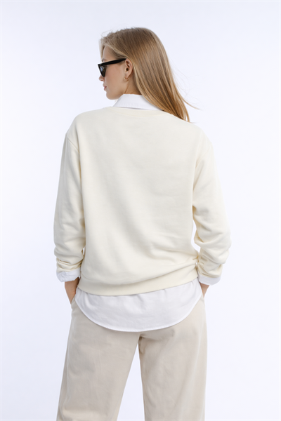 Kadın Ekru 3 İplik Şardonsuz Bisiklet Yaka Regular Fit Sweatshirt