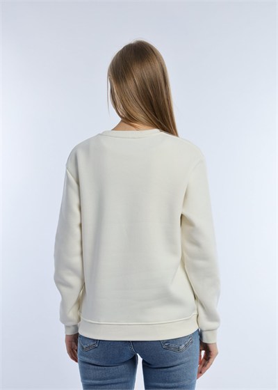 Kadın Ekru Bordo 2’li Şardonlu Nakışlı Sweatshirt Seti
