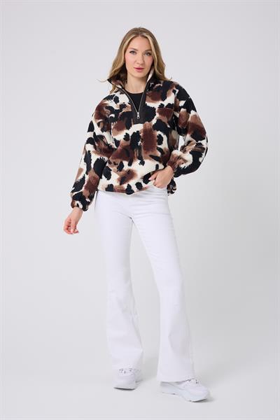 Kadın Fermuar Yaka Peluş Sweatshirt Siyah